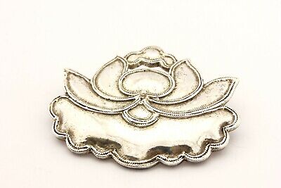 VINTAGE SILVER TIBETAN LOTUS FLOWER PLATED BROOCH PIN ALVA MUSEUM REPLICAS