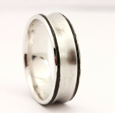 14k white gold men's 6.8mm comfort fit concave ring wedding band enamel sz9 NEW