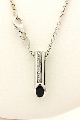 14k White Gold 0.59ctw Blue Sapphire Diamond Pendant 18" Cable Chain Necklace