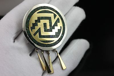 925 sterling silver brass turquoise Aztec pin brooch pendant Taxco Mexico estate
