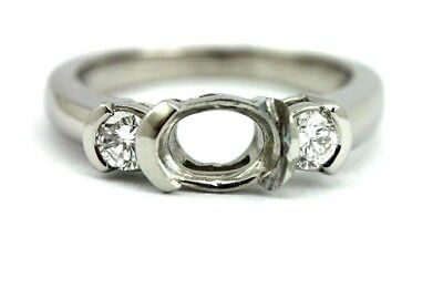 PLATINUM 3 STONE ENGAGEMENT RING SEMI MOUNT 1/2 CARAT OVAL CENTER 6X4MM  ESTATE
