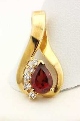 14k yellow gold slide pendant enhancer 7x5mm almandine garnet diamond 2.3g