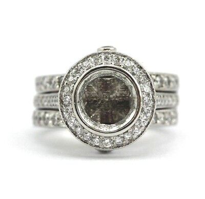 PLATINUM DIAMOND ENGAGEMENT RING HALO CUSTOM TRACER WEDDING BAND 1.24 CTW ESTATE