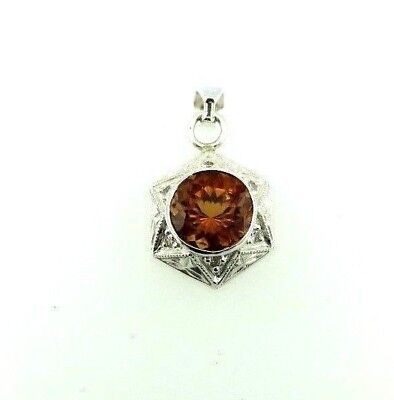 Sterling Silver 2.74ctw citrine 6 round diamond star engraved bezel pendant new