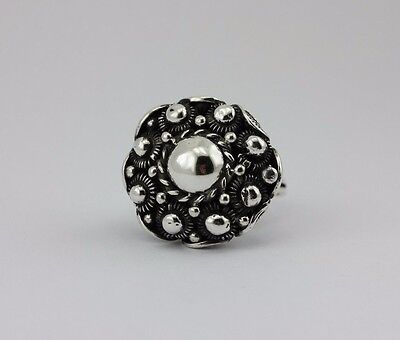 VINTAGE STERLING SILVER ROUND DISC MEDALLION BALI FILIGREE ARTISAN ESTATE RING