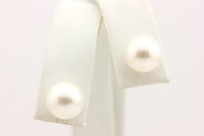 14k yellow gold 8.2 mm round white cultured freshwater pearl stud earrings new