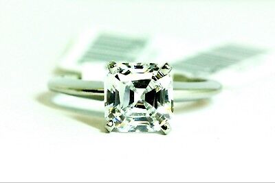 PLATINUM ASSCHER CUT CZ CLEAR SOLITAIRE ENGAGEMENT RING 2 CT 7 MM CUBIC ZIRCONIA