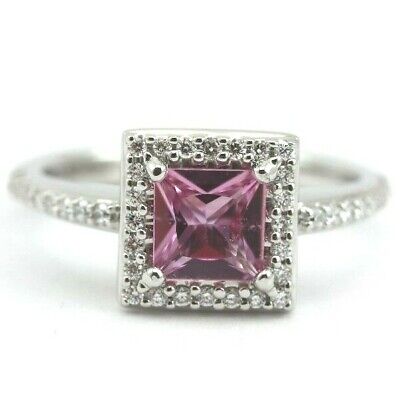 DESIGNER A. JAFFE 18KW GOLD PINK SAPPHIRE DIAMOND HALO ENGAGEMENT RING ESTATE