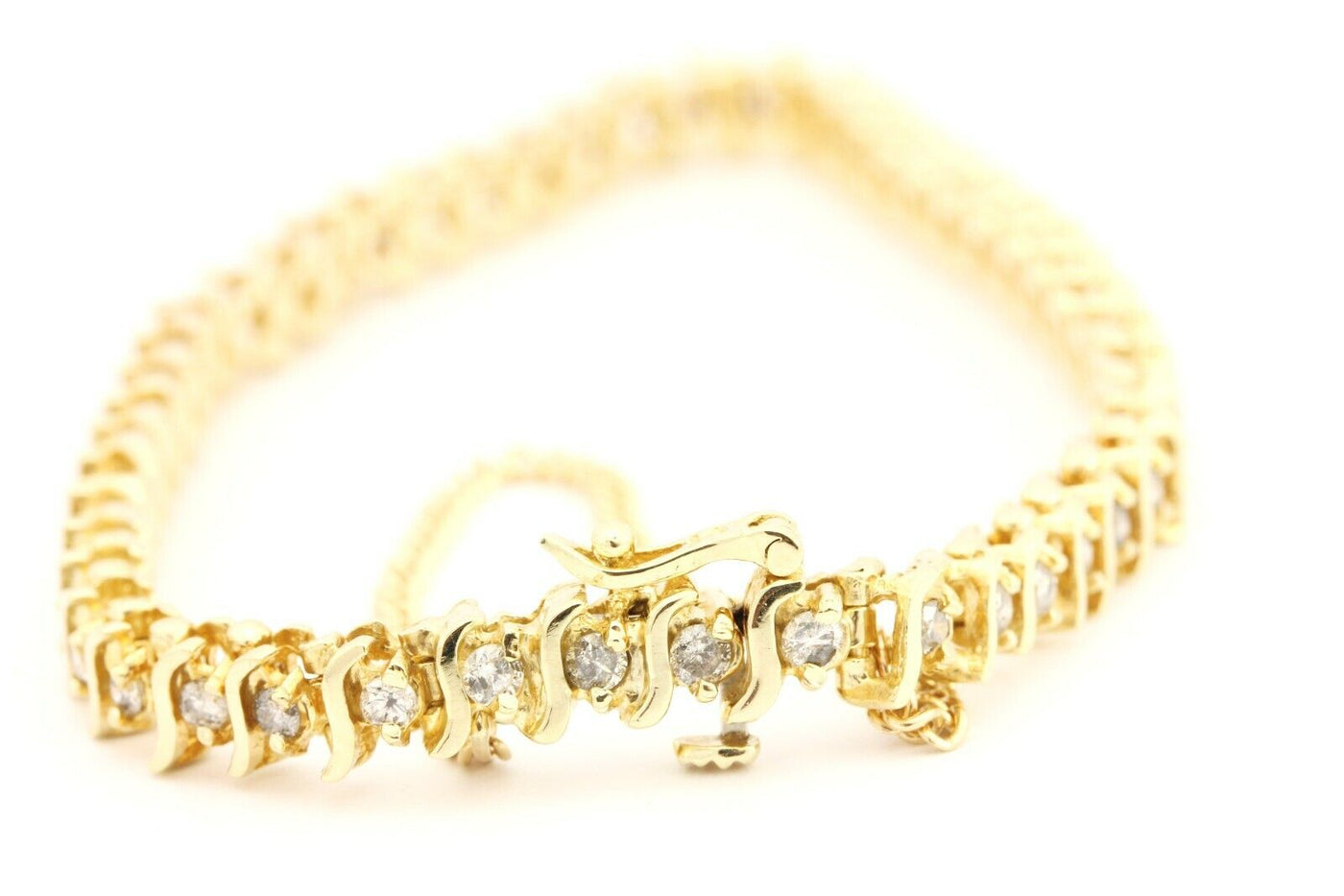 14k yellow gold S link 1.47ctw diamond tennis bracelet 7 inch 5.35mm 16.11g