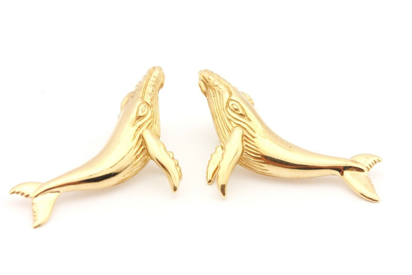 KABANA 14k yellow gold whale earrings 1.25 inch stud drop dangle 5.0g vintage