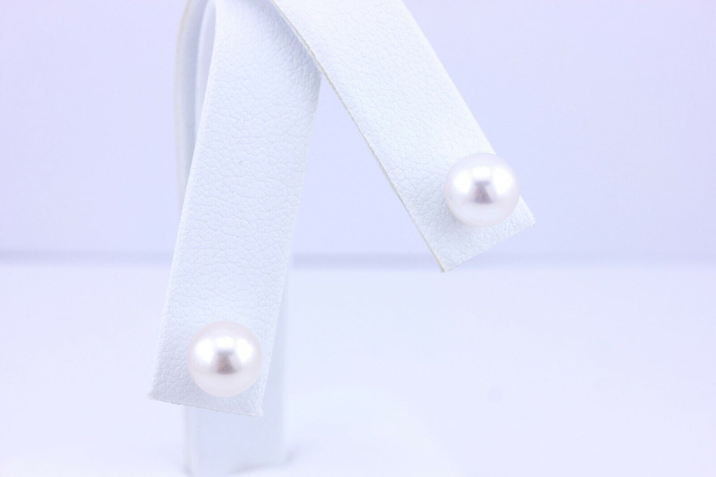 14k white gold round white pearl stud earrings 7.25-7.30mm new pierced