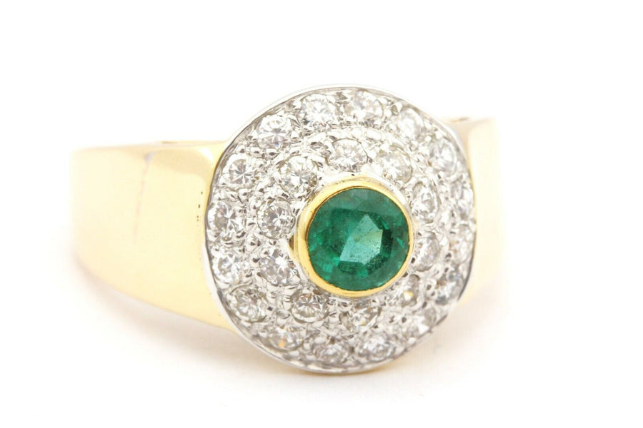 14k yellow gold 1.23ctw green emerald double halo diamond ring estate rare 5.34g