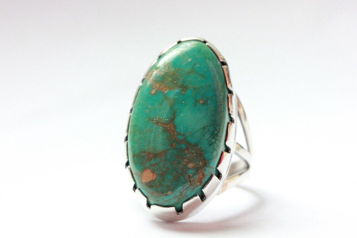 silver ring natural turquoise 1965 23x14mm oval cabochon 6.7g size 4 vintage