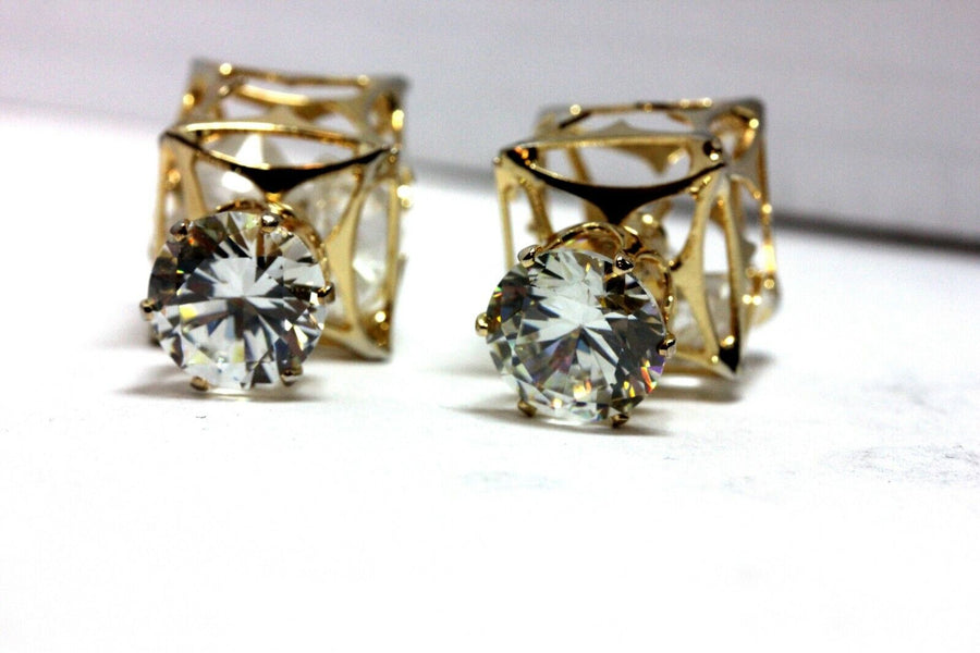 costume fashion stud earrings CZ cube 5.4g new