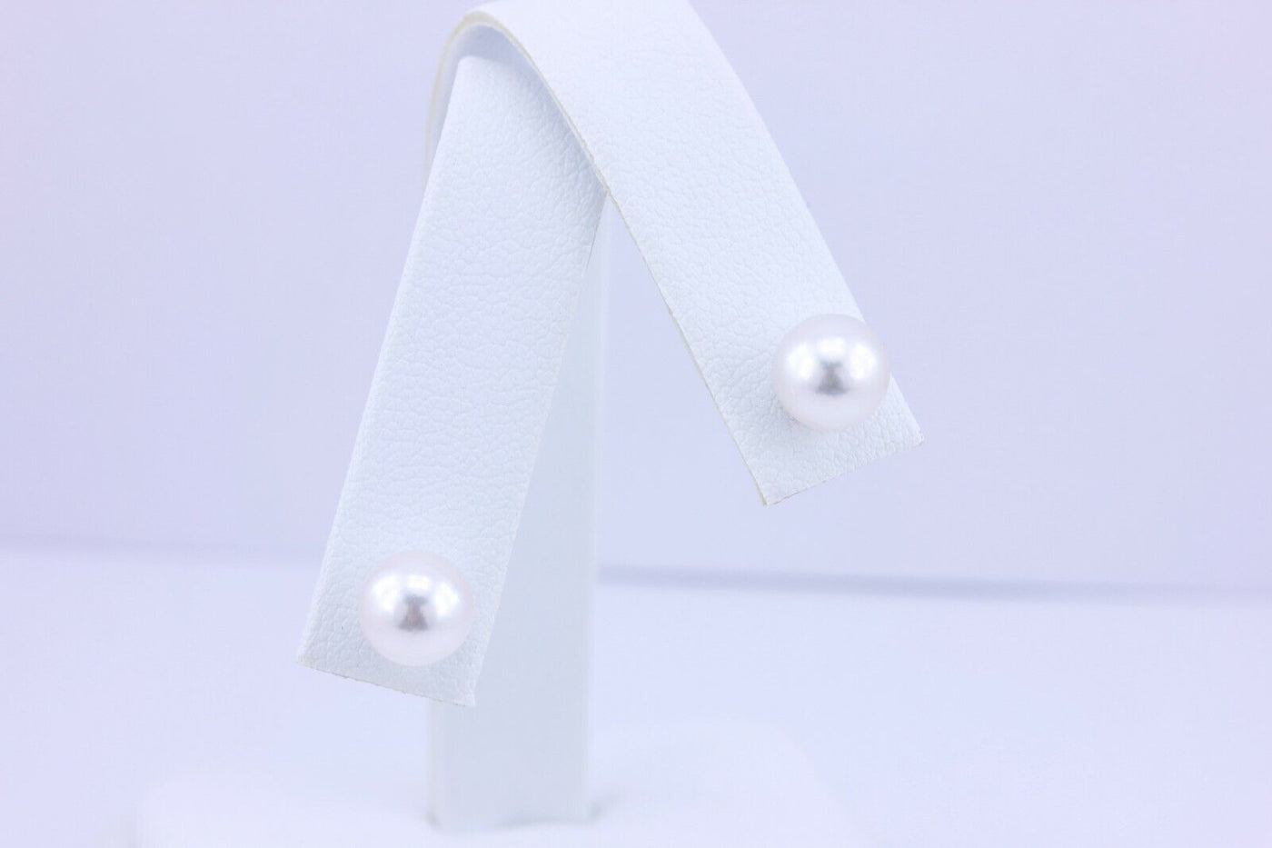 14k white gold 7.20-7.30mm round white pearls stud earrings new