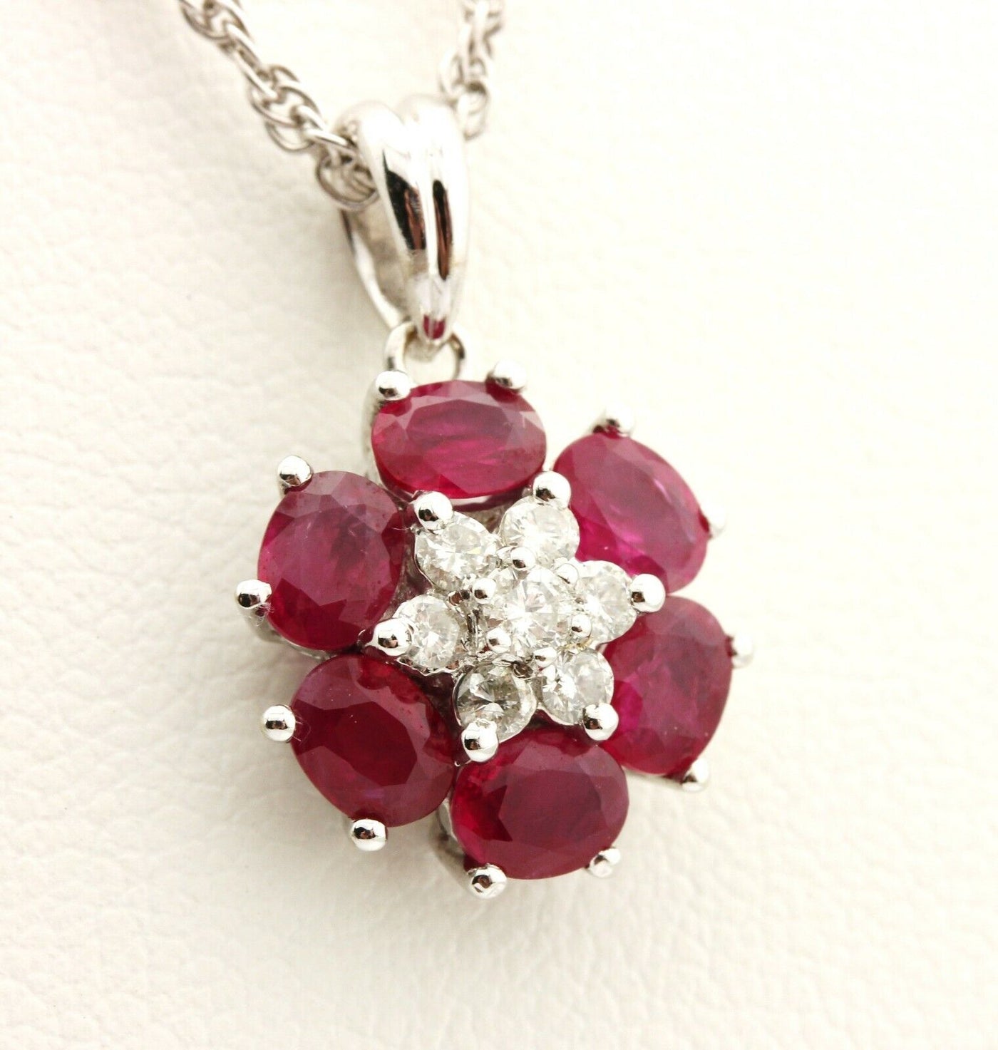 18k white gold red ruby diamond pendant necklace rope chain 5.56g 1.64ctw estate