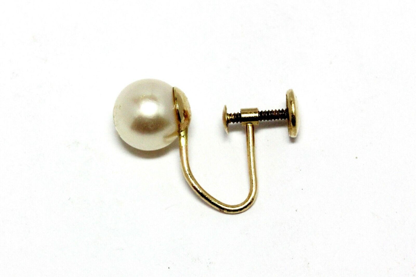 14k yellow gold 8mm round pearl screw back non pierced earring one single 1.16g