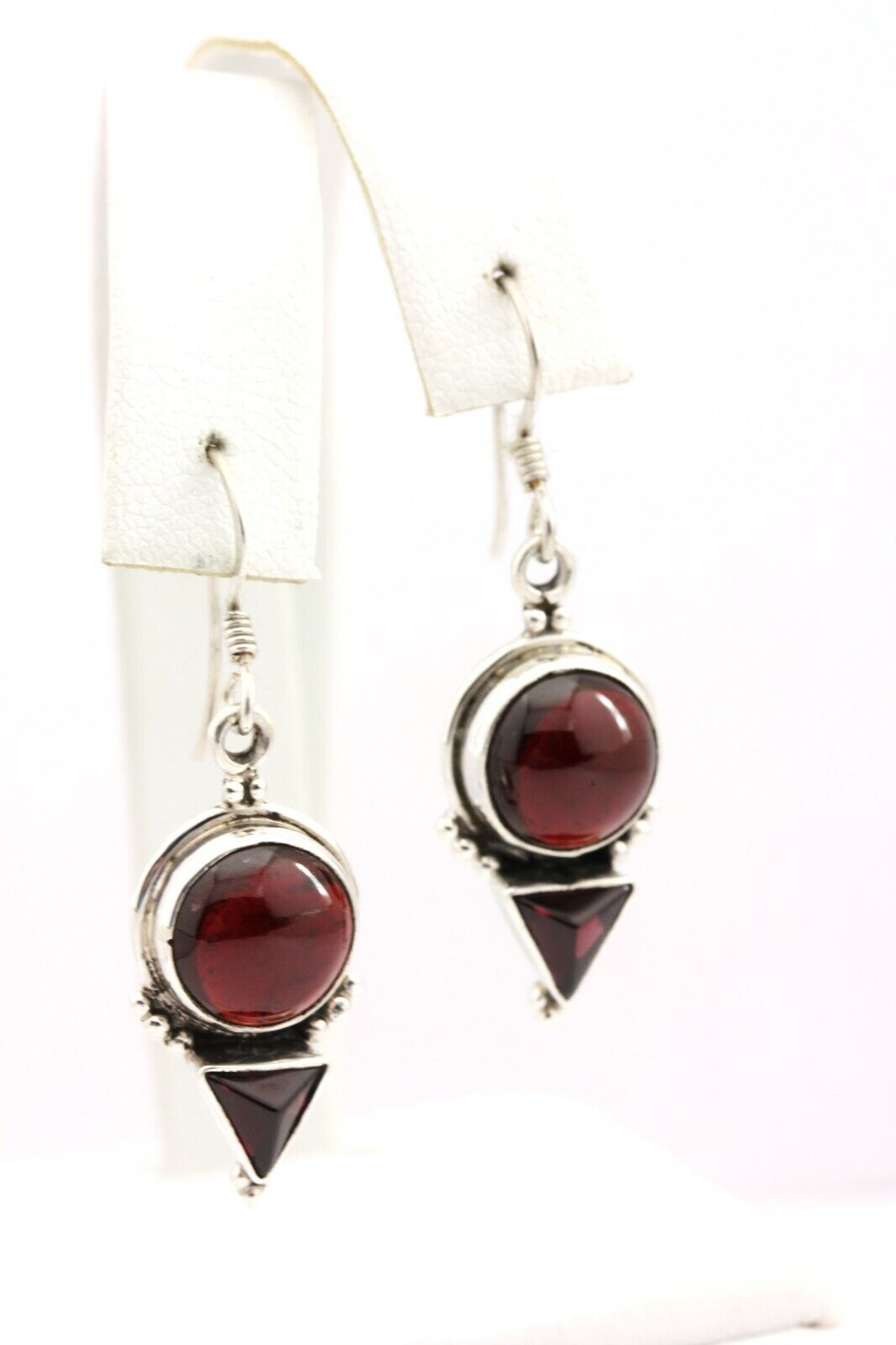 925 sterling silver garnet drop dangle hook earrings 1.5inch 6.6g estate vintage