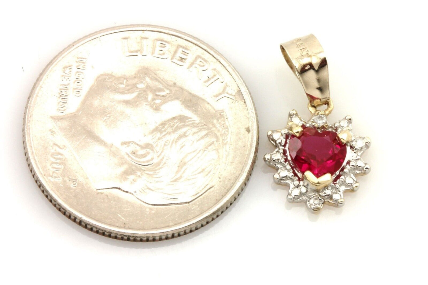 lab created heart shape red ruby 10k yellow gold pendant 14k bail estate vintage