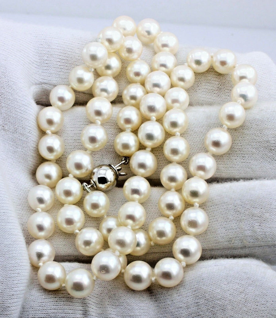 14k white gold 18" 5.5-7mm round Akoya cultured pearl strand necklace estate
