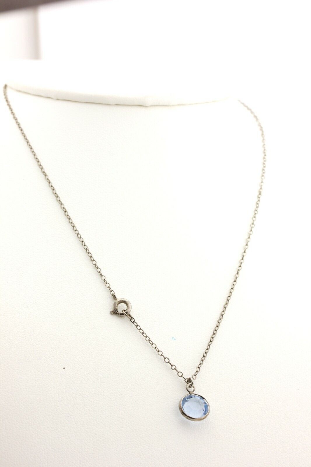 sterling silver 15 inch cable chain necklace 1.40ct aquamarine pendant 1.39g