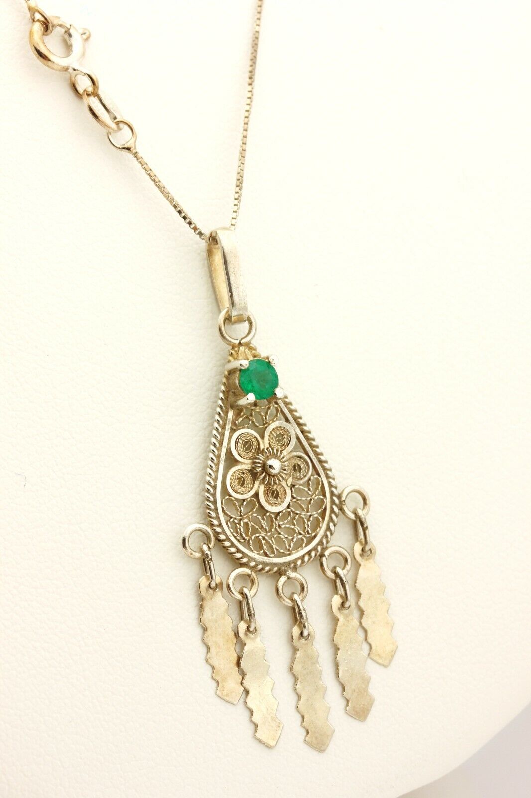 Italy 925 sterling silver emerald pendant 16 inch necklace box chain 3.81g
