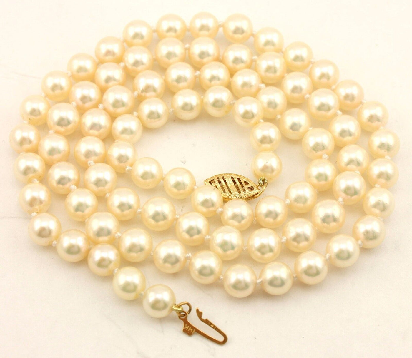 14k yellow gold 22" 6-6.3mm round white cultured pearl necklace strand NEW