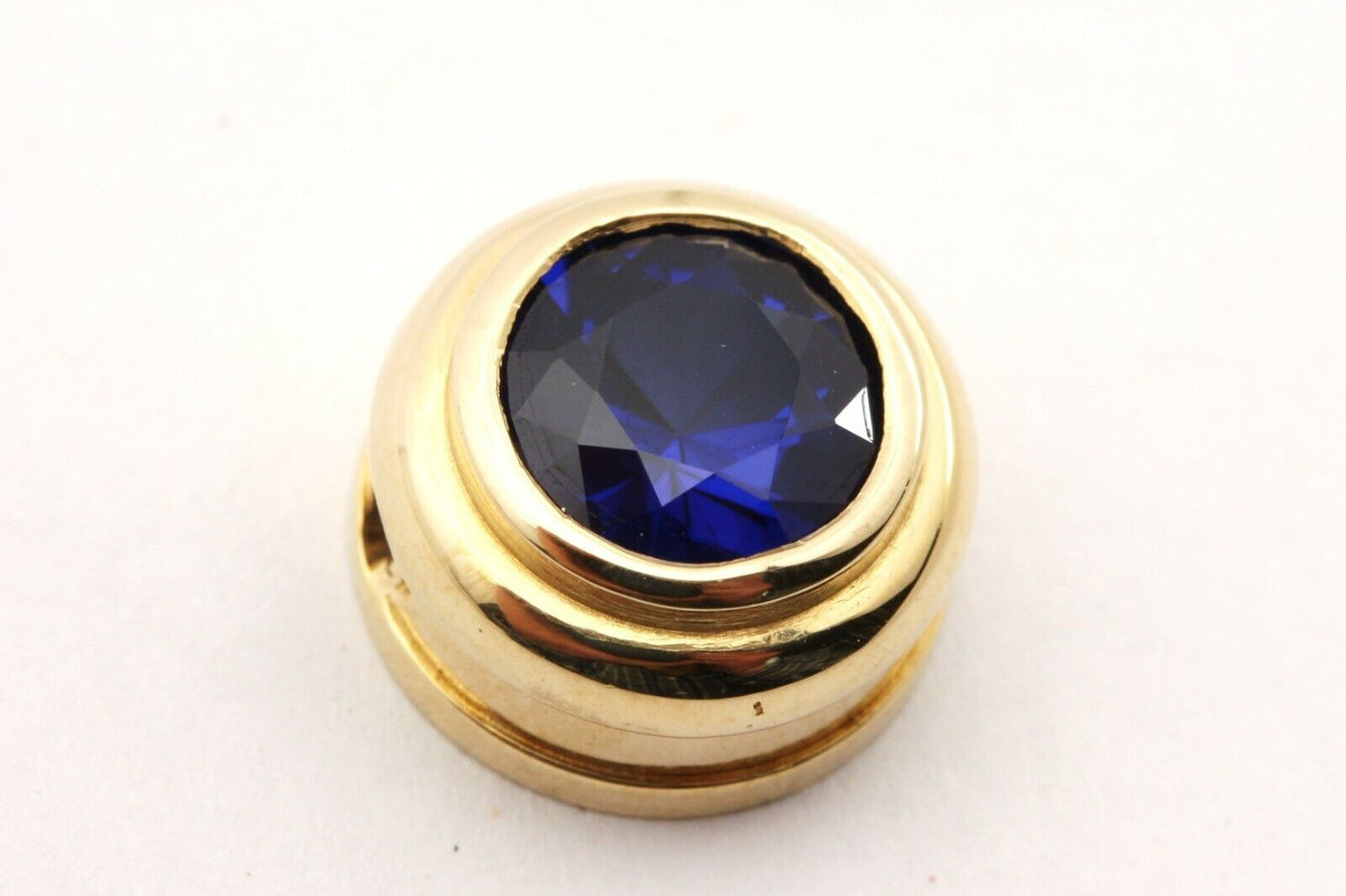 14k yellow gold 7mm round brilliant lab created blue sapphire pendant 2.7g new