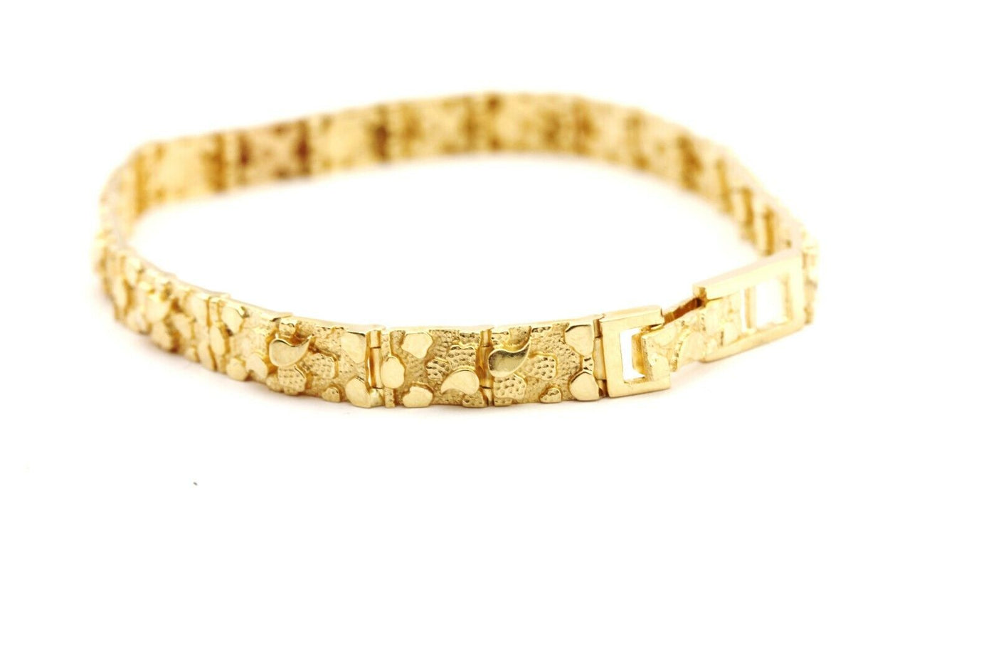 14k yellow gold nugget bracelet 6.75 inch 5.5mm 9.39g vintage foldover clasp