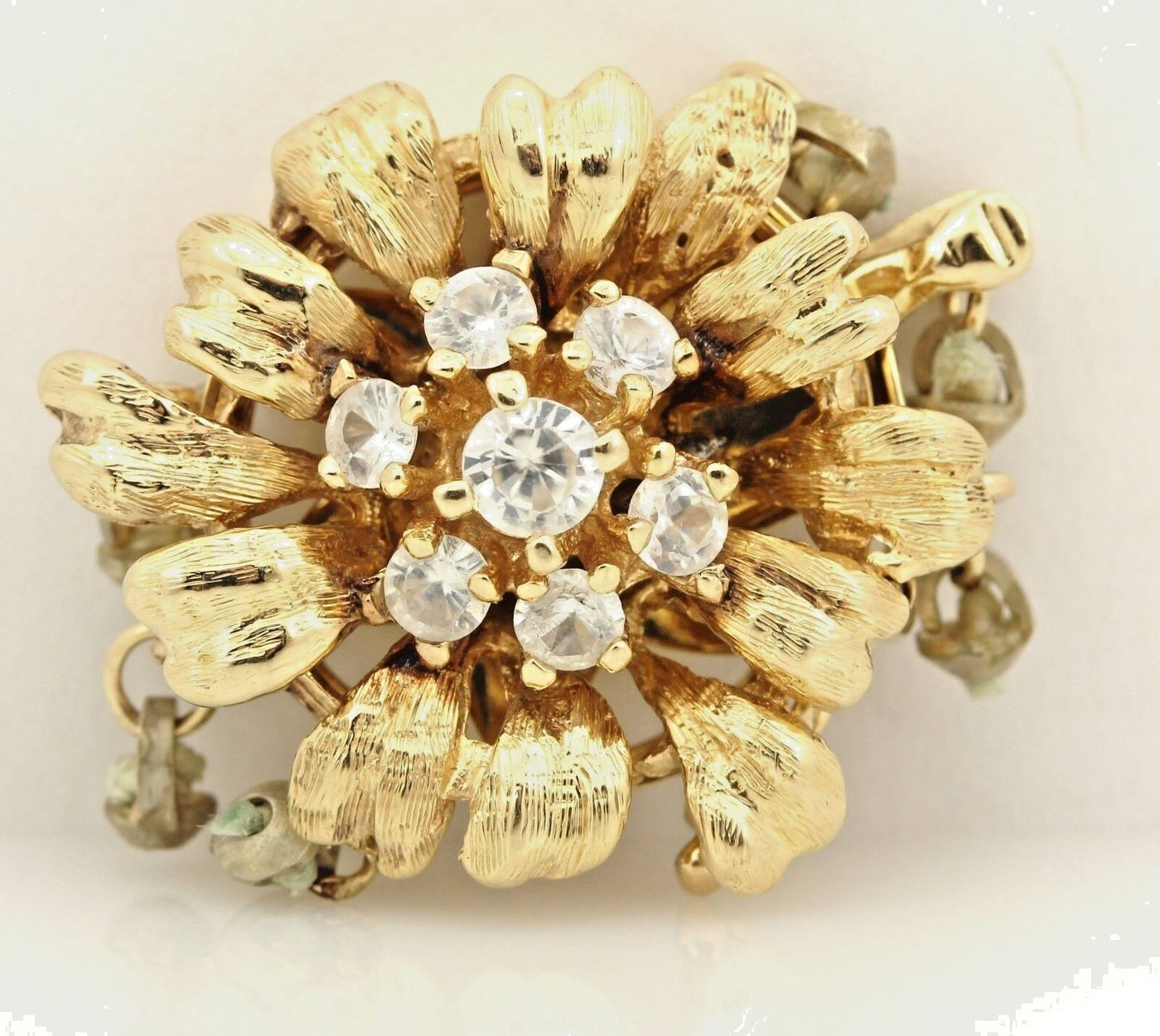 14k yellow gold CZ cubic zirconia pearl strand necklace clasp 6.03g vintage