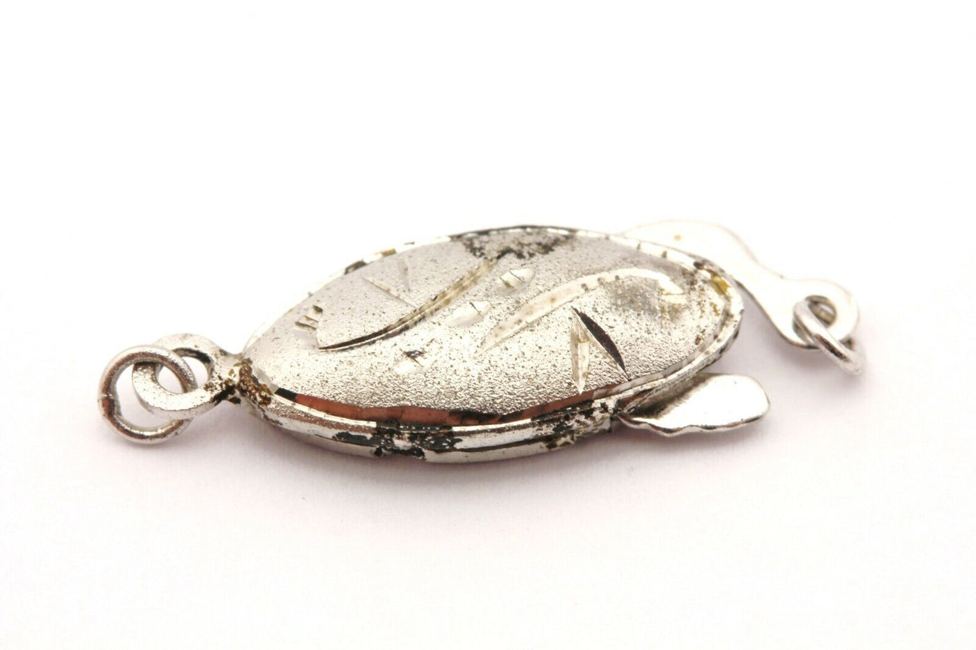 silver pearl clasp fishhook satin diamond-cut engraved estate vintage 0.6g