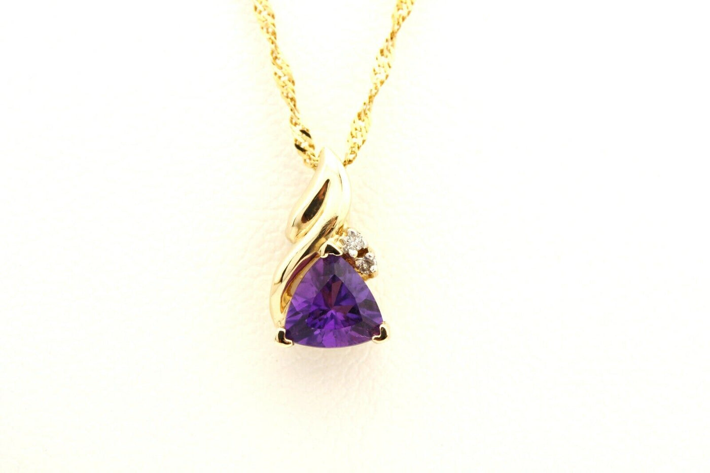 Italy 14k yellow gold twist curb chain amethyst diamond slide pendant necklace