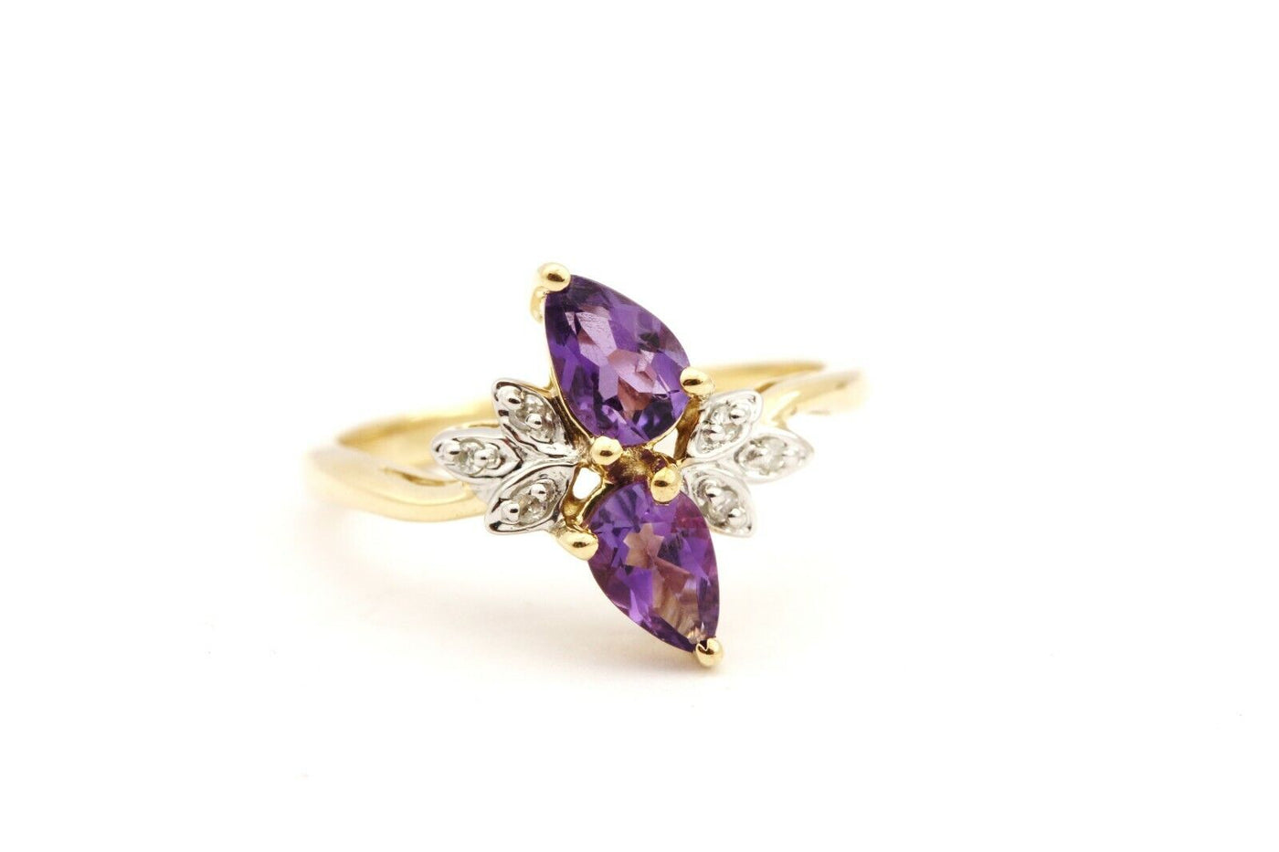 14k yellow gold purple amethyst diamond vintage ring size 6 2.42g estate 0.76ctw