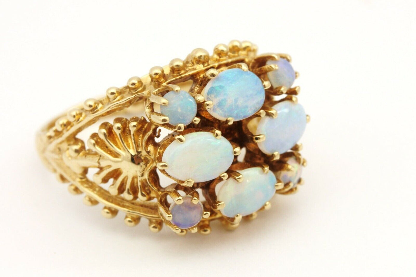 14k yellow gold 1.20ctw white opal ring size 7 5.67g vintage estate