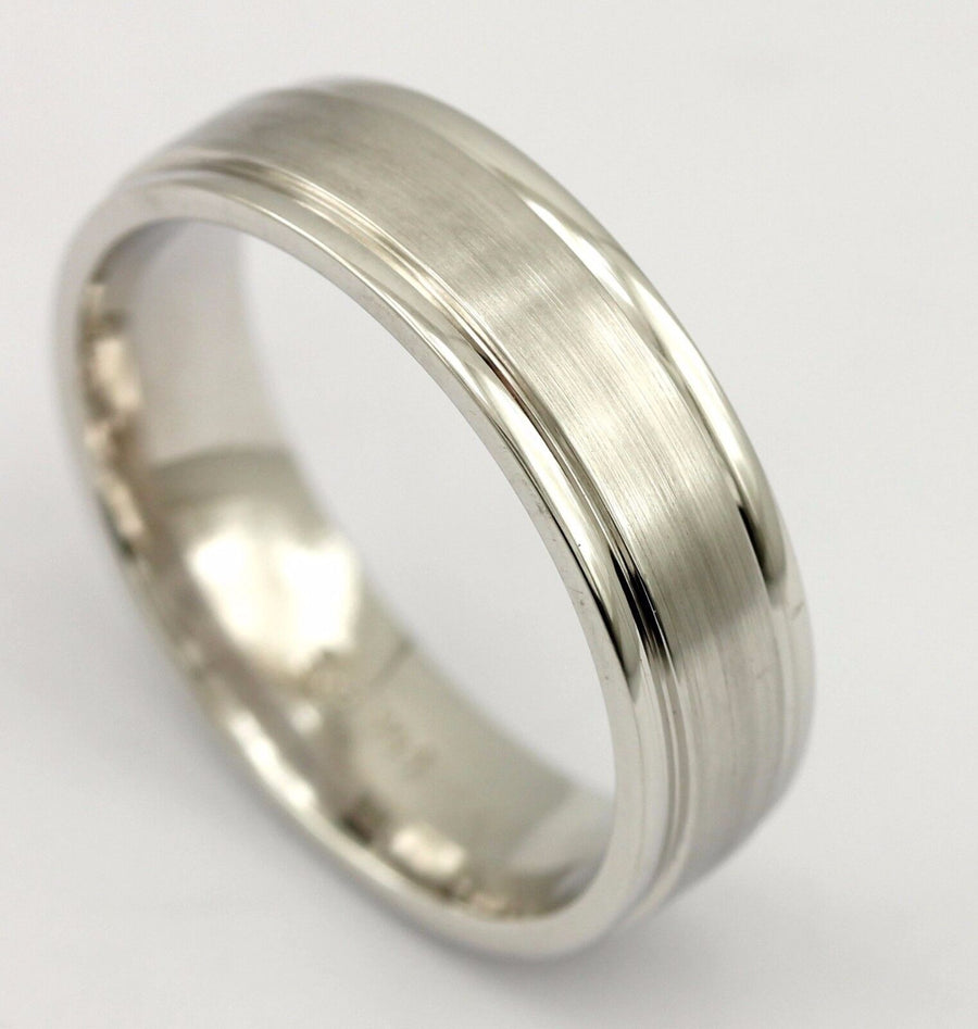 14k white gold man's wedding band ring size 8.75 comfort fit satin center estate