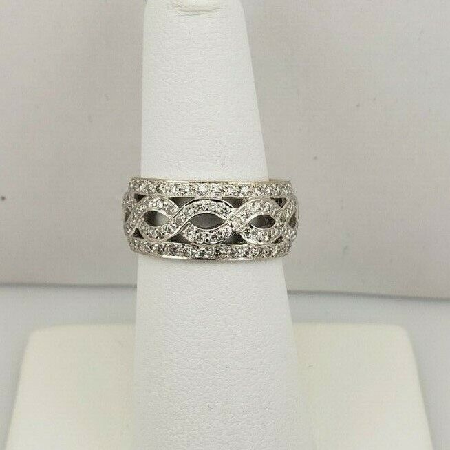 18k white gold 1.20ctw round diamond infinity wedding ring sz 6.5 wide band NEW