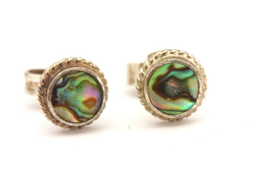 sterling silver 4.5mm abalone shell stud earrings 0.79g estate vintage