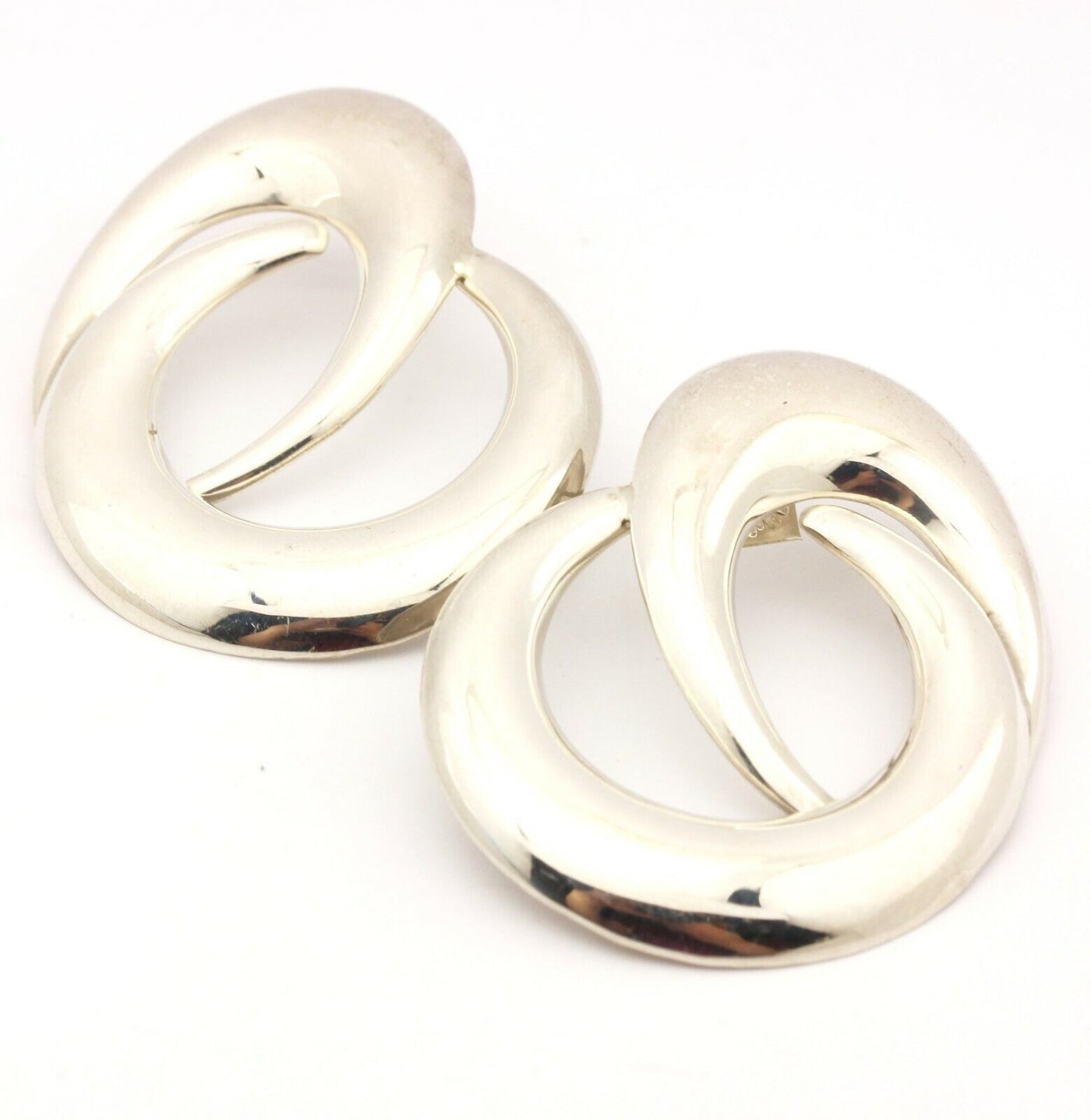 sterling silver modernist hoop stud earrings 2 inch estate vintage 18.5g
