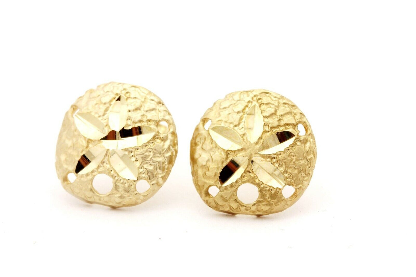 14k yellow gold 10mm sand dollar stud earrings estate 1.49g pierced butterfly