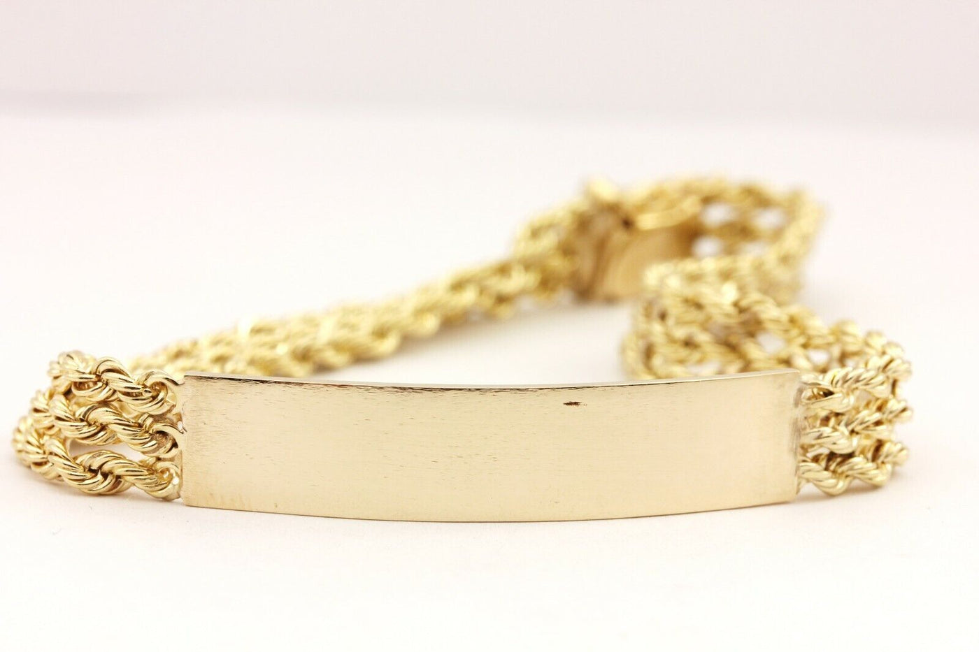 14k yellow gold 8 inch 8mm 3 row rope bracelet ID name plate 19.27g engravable