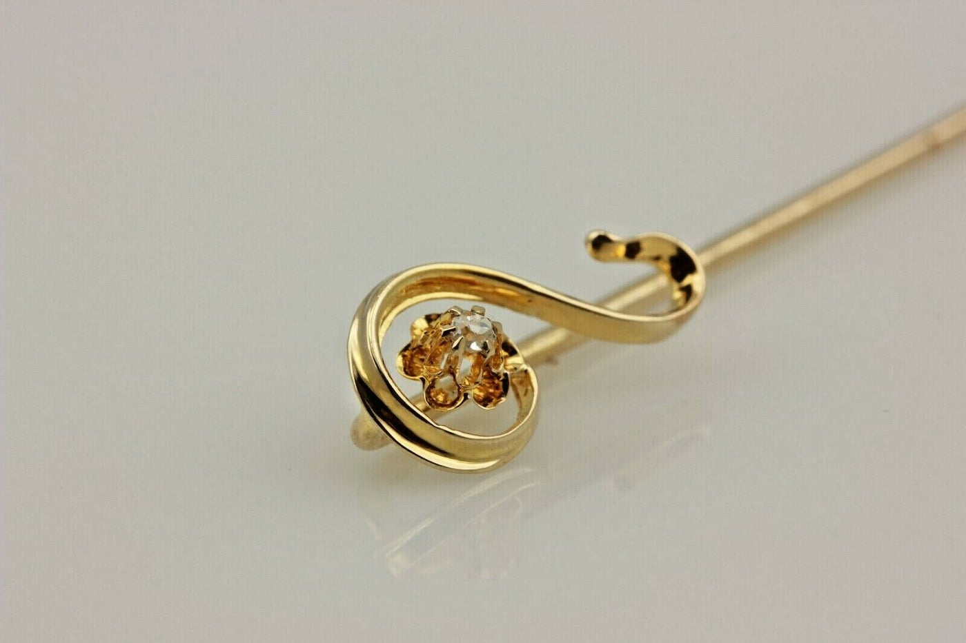 14k yellow gold 0.01ct old mine cut diamond K-L I3 stick pin antique 1.3g estate